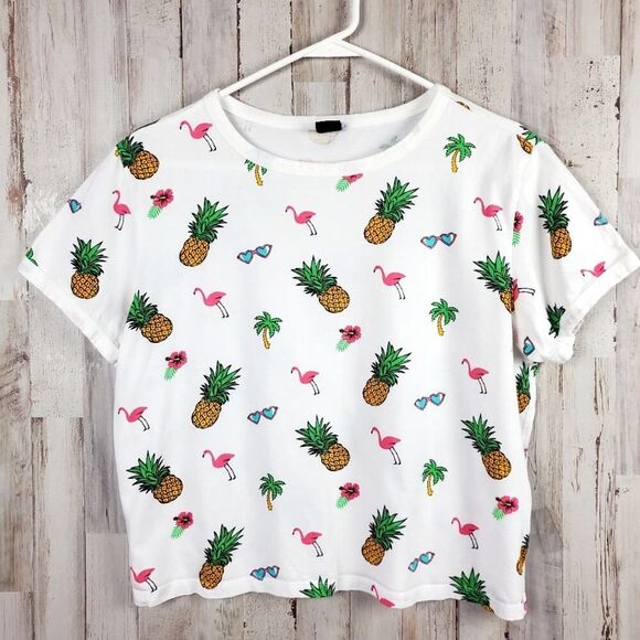 Vibe N Pineapple Print Cropped Tee Shirt White Size XL - Picture 1 of 8